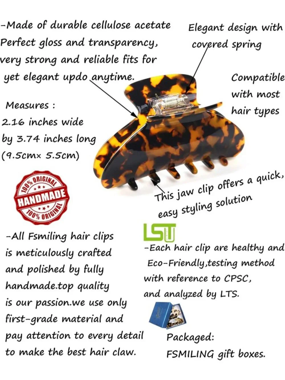 2 Pack Large Tortoise Shell Hair Claw Clips - Nonslip Jaw Clips for Thick Hair